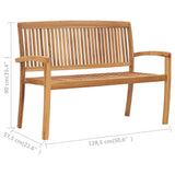 2-Seater Stacking Garden Bench 128.5 cm Solid Teak Wood - Rear View
