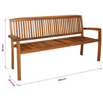 3-Seater Stacking Garden Bench 159 cm Solid Teak Wood