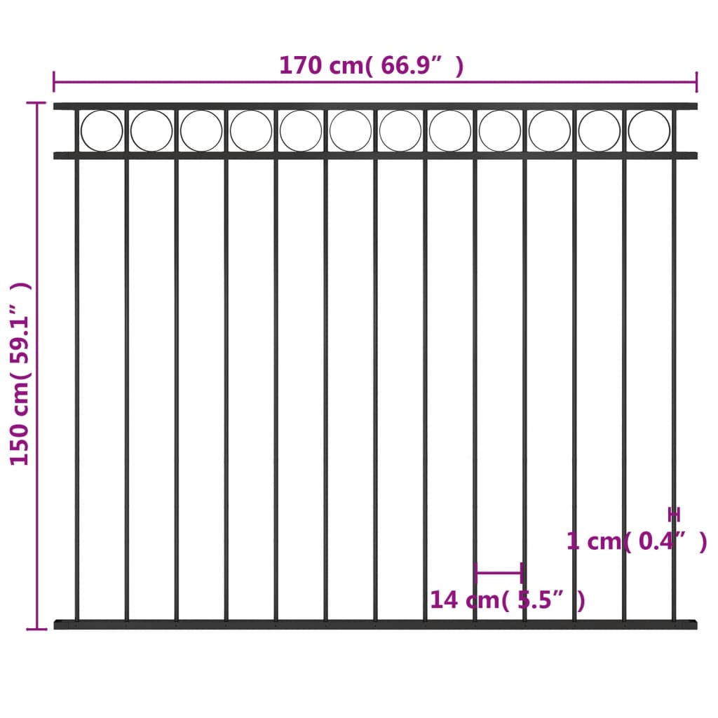 Fence Panel Steel 1.7x1.5 m Black