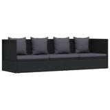Garden Bed with Cushion and Pillow Poly Rattan Black - Front View