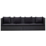 Garden Bed with Cushion and Pillow Poly Rattan Black