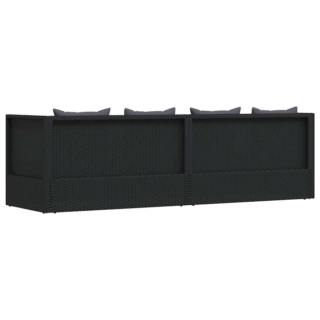 Garden Bed with Cushion and Pillow Poly Rattan Black