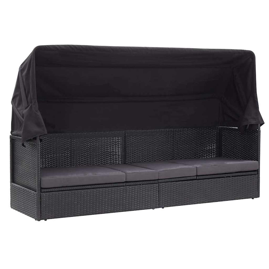 Outdoor Sofa Bed with Canopy Poly Rattan Black