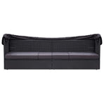 Outdoor Sofa Bed with Canopy Poly Rattan Black