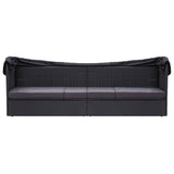Outdoor Sofa Bed with Canopy Poly Rattan Black - Front View