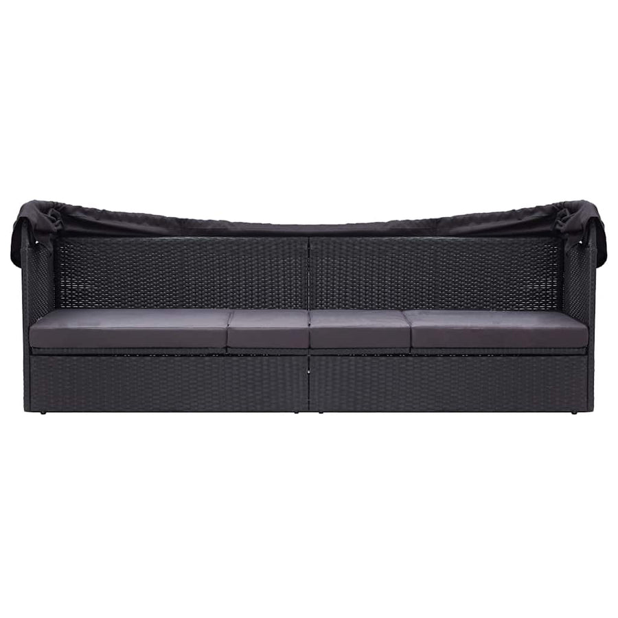 Outdoor Sofa Bed with Canopy Poly Rattan Black