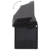 Outdoor Sofa Bed with Canopy Poly Rattan Black - Top-Down View