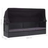 Outdoor Sofa Bed with Canopy Poly Rattan Black - Close-Up Angle