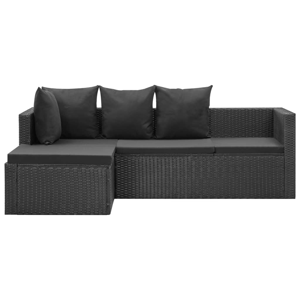 4 Piece Garden Lounge Set Black with Cushions Poly Rattan