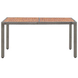 Garden Table Grey 150x90x75 cm Poly Rattan and Solid Acacia Wood - Front View