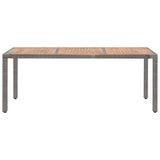 Garden Table Grey 190x90x75 cm Poly Rattan and Solid Acacia Wood - Front View