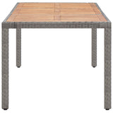 Garden Table Grey 190x90x75 cm Poly Rattan and Solid Acacia Wood - Side View