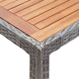 Garden Table Grey 190x90x75 cm Poly Rattan and Solid Acacia Wood - 45-Degree Angle