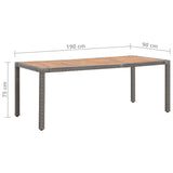 Garden Table Grey 190x90x75 cm Poly Rattan and Solid Acacia Wood - Rear View