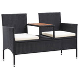 2-Seater Garden Bench with Tea Table 143 cm Poly Rattan Black