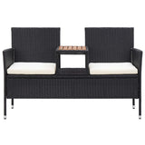 2-Seater Garden Bench with Tea Table 143 cm Poly Rattan Black