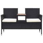 2-Seater Garden Bench with Tea Table 143 cm Poly Rattan Black