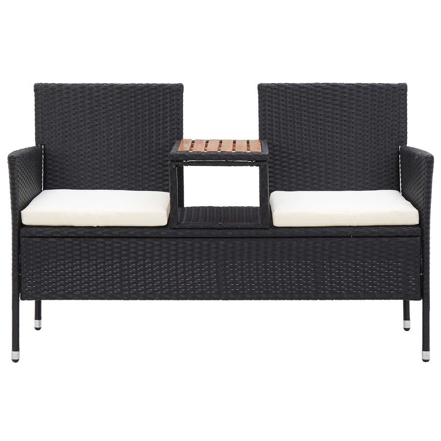 2-Seater Garden Bench with Tea Table 143 cm Poly Rattan Black