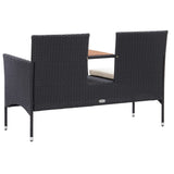 2-Seater Garden Bench with Tea Table 143 cm Poly Rattan Black - Top-Down View