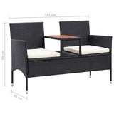 2-Seater Garden Bench with Tea Table 143 cm Poly Rattan Black