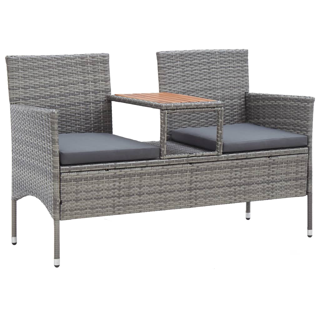 2-Seater Garden Bench with Tea Table 143 cm Poly Rattan Grey