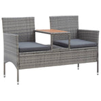 2-Seater Garden Bench with Tea Table 143 cm Poly Rattan Grey