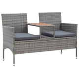 2-Seater Garden Bench with Tea Table 143 cm Poly Rattan Grey