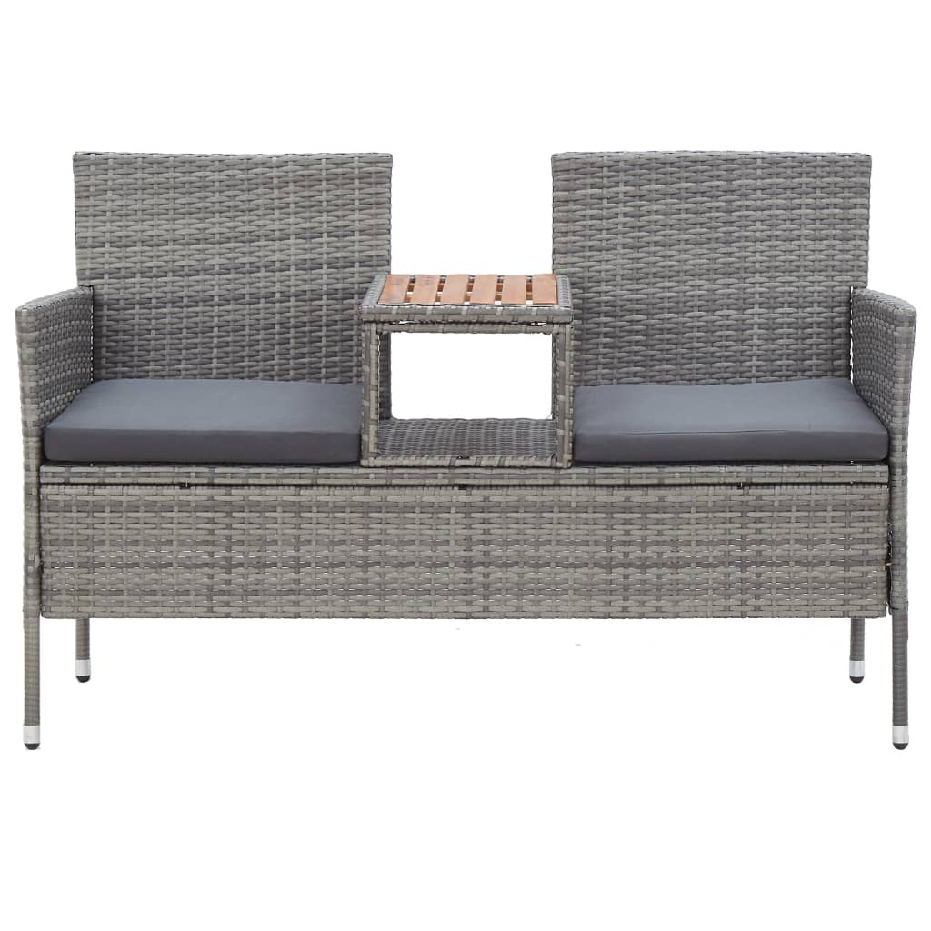 2-Seater Garden Bench with Tea Table 143 cm Poly Rattan Grey