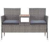 2-Seater Garden Bench with Tea Table 143 cm Poly Rattan Grey