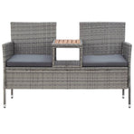 2-Seater Garden Bench with Tea Table 143 cm Poly Rattan Grey