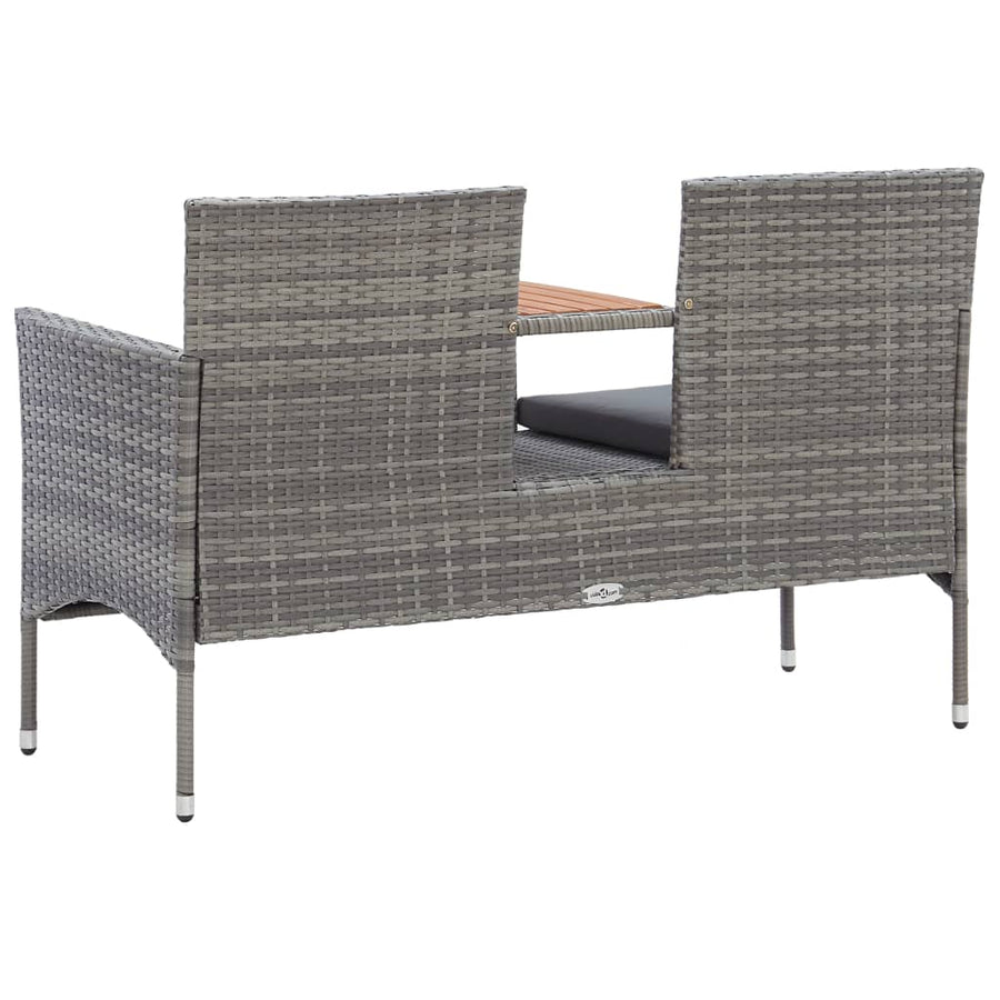 2-Seater Garden Bench with Tea Table 143 cm Poly Rattan Grey