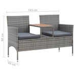 2-Seater Garden Bench with Tea Table 143 cm Poly Rattan Grey