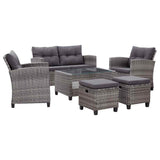 6 Piece Garden Sofa Set with Cushions Poly Rattan Dark Grey - Front View