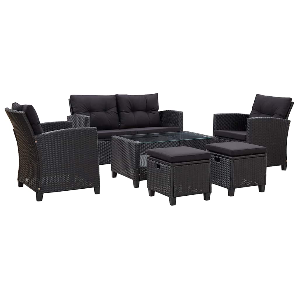 6 Piece Garden Sofa Set with Cushions Poly Rattan Black