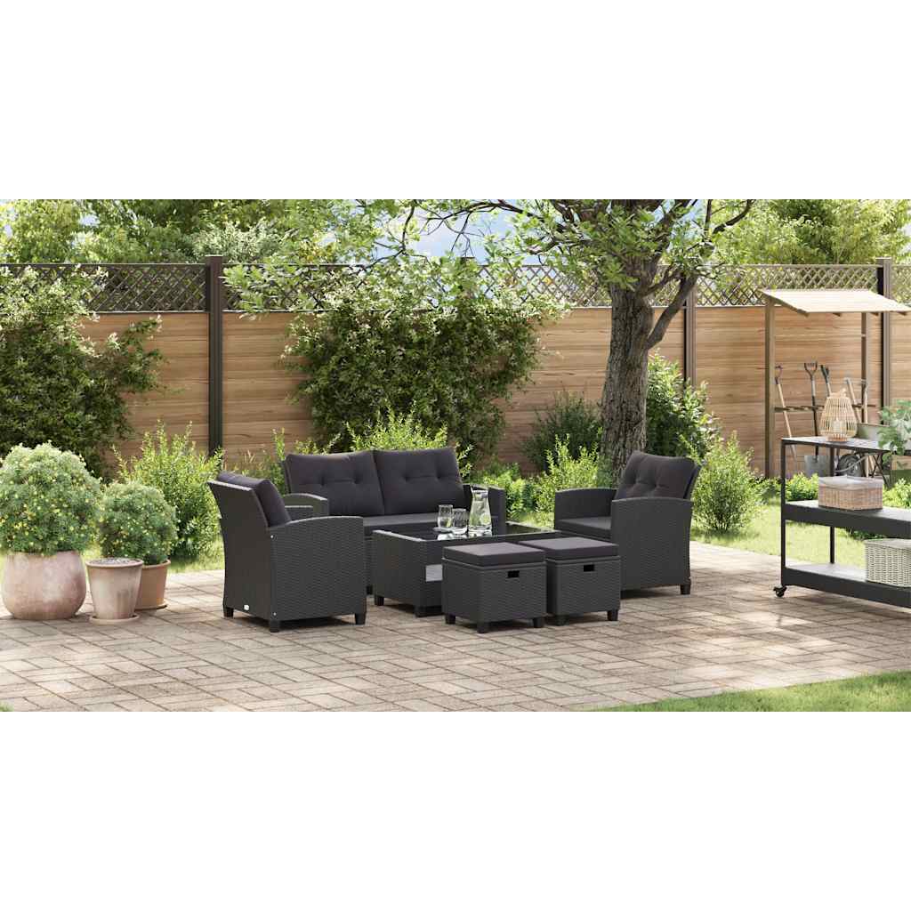 6 Piece Garden Sofa Set with Cushions Poly Rattan Black