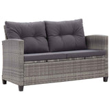 2-Seater Garden Sofa with Cushions Grey 124 cm Poly Rattan - Front View