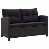 2-Seater Garden Sofa with Cushions Black 124 cm Poly Rattan - Front View