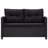 2-Seater Garden Sofa with Cushions Black 124 cm Poly Rattan - Side View
