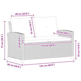 2-Seater Garden Sofa with Cushions Black 124 cm Poly Rattan