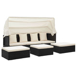 Garden Lounge Bed with Roof Black Poly Rattan