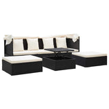 Garden Lounge Bed with Roof Black Poly Rattan - Side View