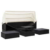 Garden Lounge Bed with Roof Black Poly Rattan - Top-Down View