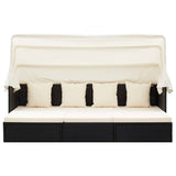 Garden Lounge Bed with Roof Black Poly Rattan