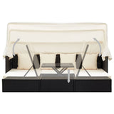 Garden Lounge Bed with Roof Black Poly Rattan - Close-Up Angle