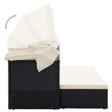 Garden Lounge Bed with Roof Black Poly Rattan
