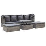Garden Lounge Bed with Roof Mixed Grey Poly Rattan - 45-Degree Angle