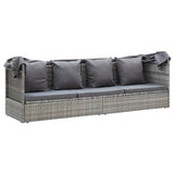 Garden Lounge Bed with Roof Mixed Grey Poly Rattan - Low Angle
