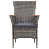 7 Piece Garden Dining Set with Cushions Poly Rattan Grey - Close-Up Angle