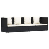 Garden Bed with Cushion & Pillows Poly Rattan Black - Front View
