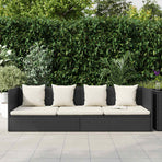 Garden Bed with Cushion & Pillows Poly Rattan Black